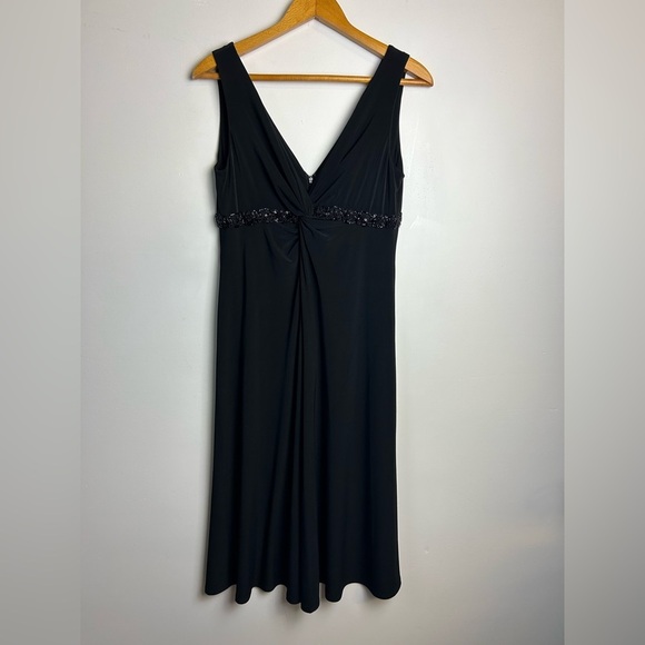 Jones New York VTG Y2K Midi Dress 10 Black Sleeveless V-Neck Beaded Sequins Hoco - Picture 1 of 14
